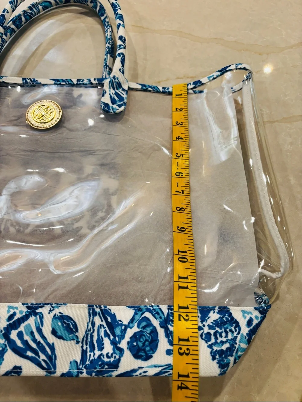 Lilly Pulitzer Clear Tote with Blue Shell-Print Trim